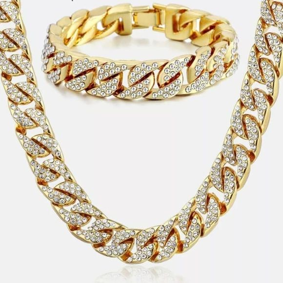 BRAND NEW 14K MENS MIAMI CUBAN CHAIN BRACELET SET - Picture 4 of 4